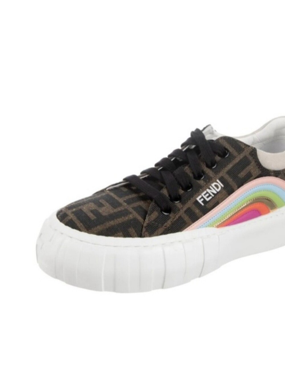 Fendi Brown FF Logo Sneaker with Rainbow Pastel Wave